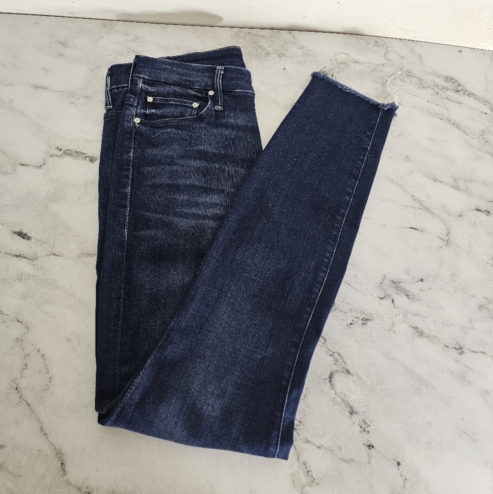 MOTHER High Waisted Looker Ankle Fray‎ High Rise Skinny Blue Jeans 27 Preowned - Picture 4 of 10